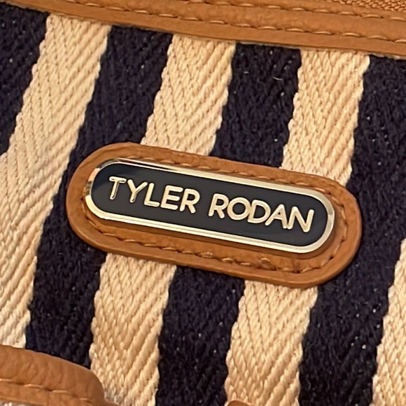 Tyler Rodan Shoulder Bag/Purse. Navy/Off White /Tan EUC - Picture 2 of 8